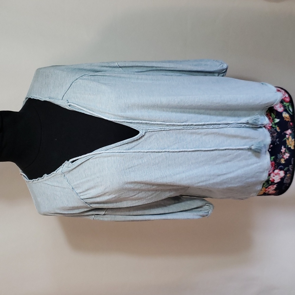 WE THE FREE Just a Henley Oversized Dusty Blue 3/4 Sleeve Rayon Blend Top Medium